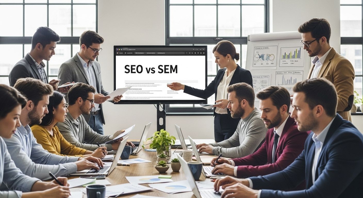 seo vs sem office meeting