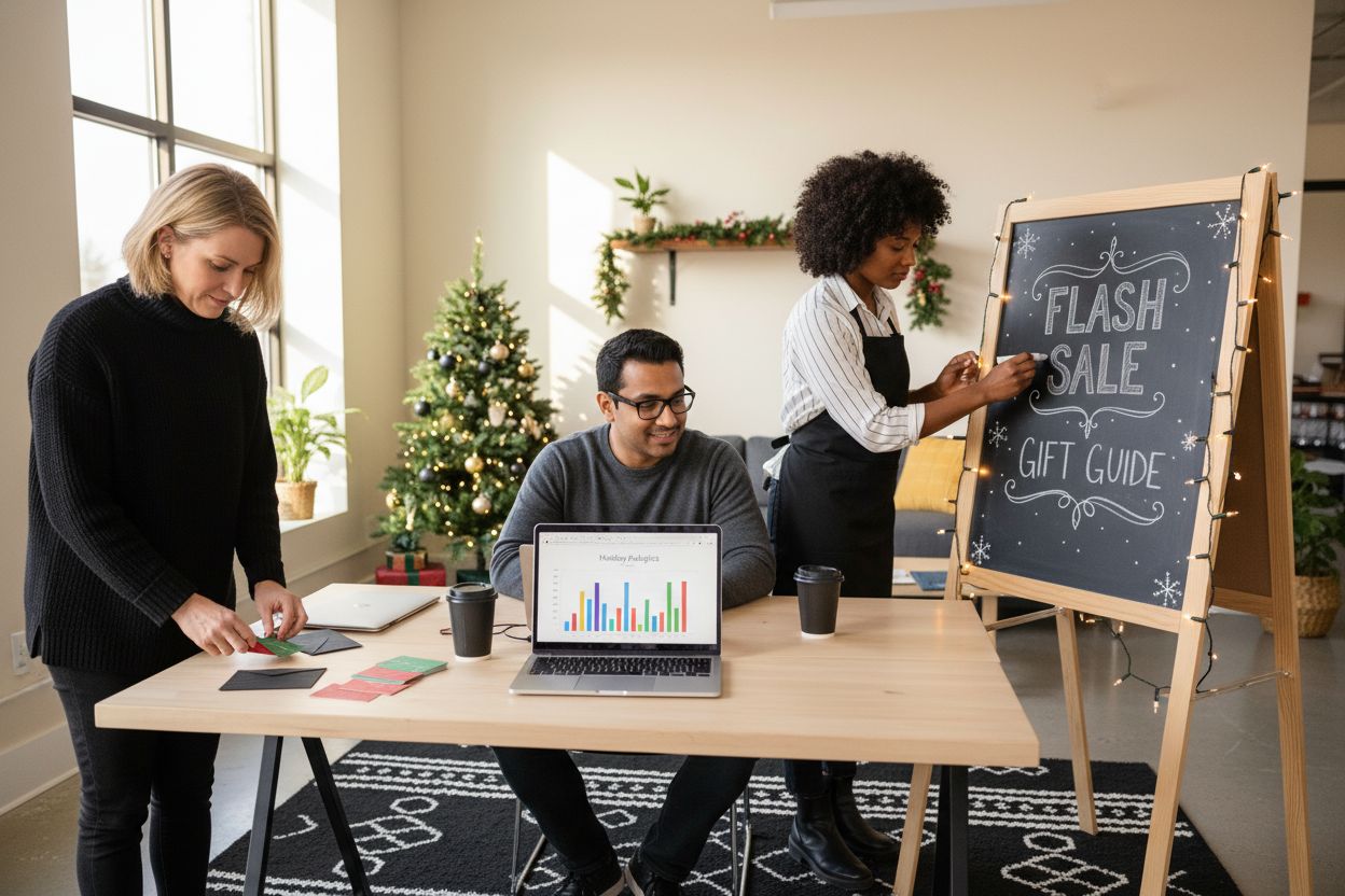 holiday marketing, business team, festive workspace