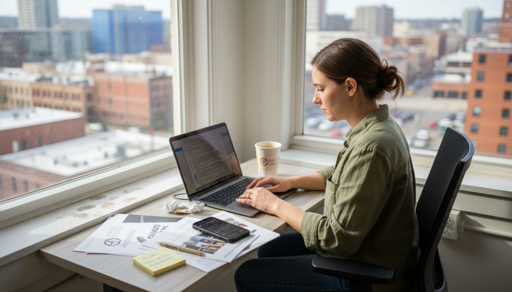 Entrepreneur working in startup marketing office