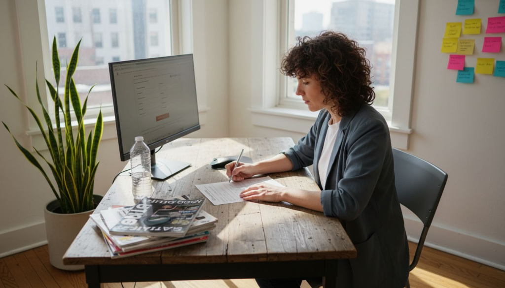 Startup owner updating online business listings