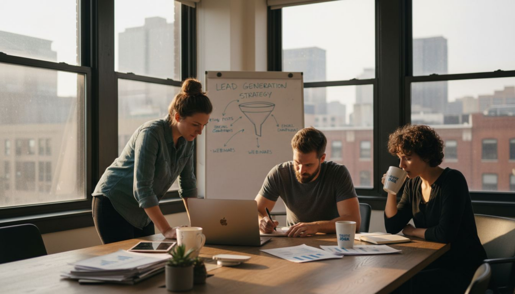 Marketing team working on gated content strategy