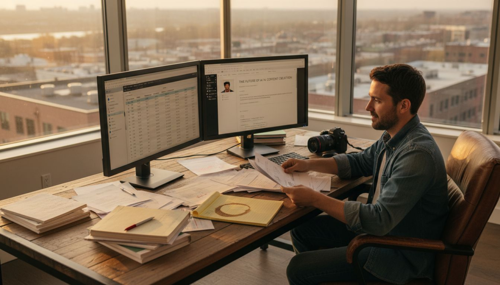 Content strategist organizing blogs in office