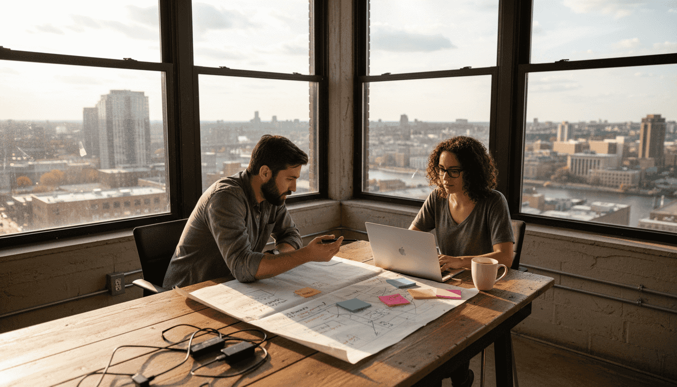 Startup founders collaborate on problem solving