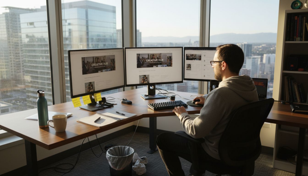 Web designer adjusting responsive website layouts