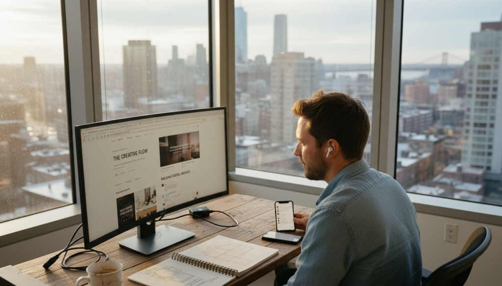 Web designer reviews integrated blog workspace