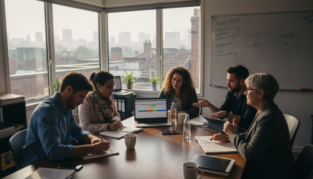 Diverse team meeting in small business office