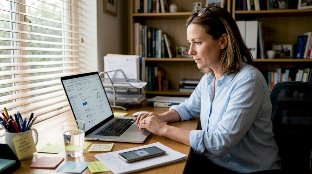 Business owner updates Google Profile at desk