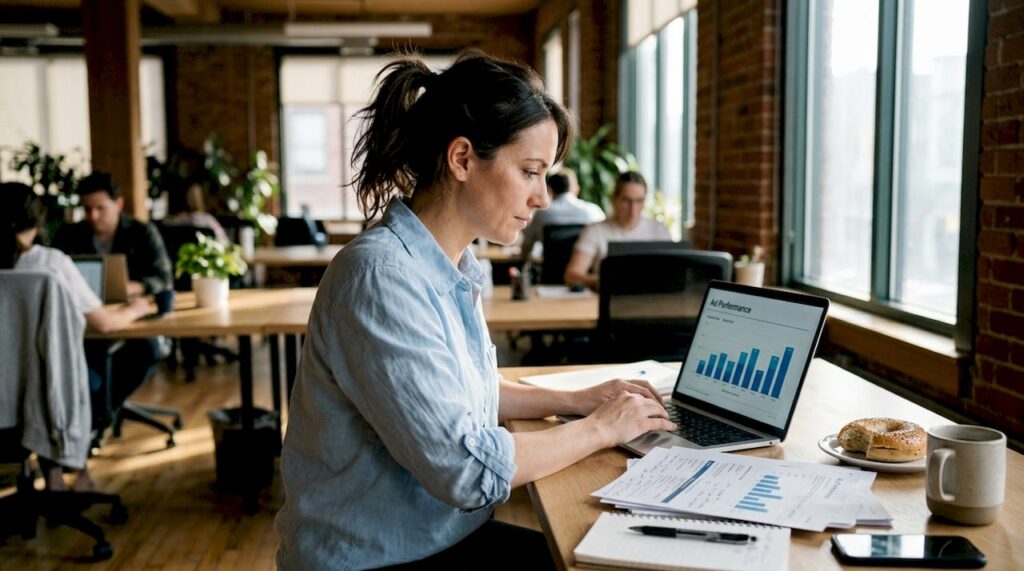 Marketer analyzing online ad performance report