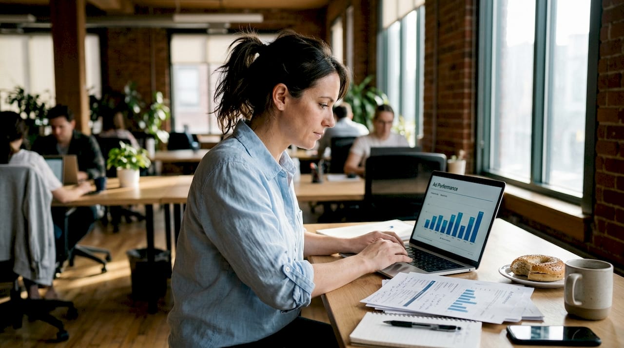 Marketer analyzing online ad performance report