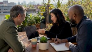 Team discussing AI digital advertising strategy