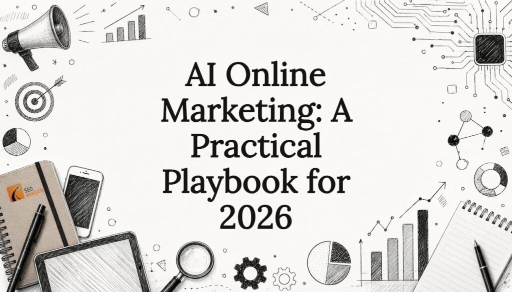 Decorative title card illustration for AI marketing article