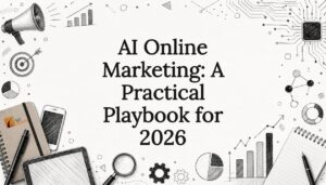 Decorative title card illustration for AI marketing article